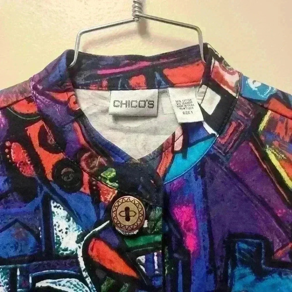 Chico's Women's Colorful Abstract Button Up Lightweight Jacket Multicolor Size M - Picture 3 of 7